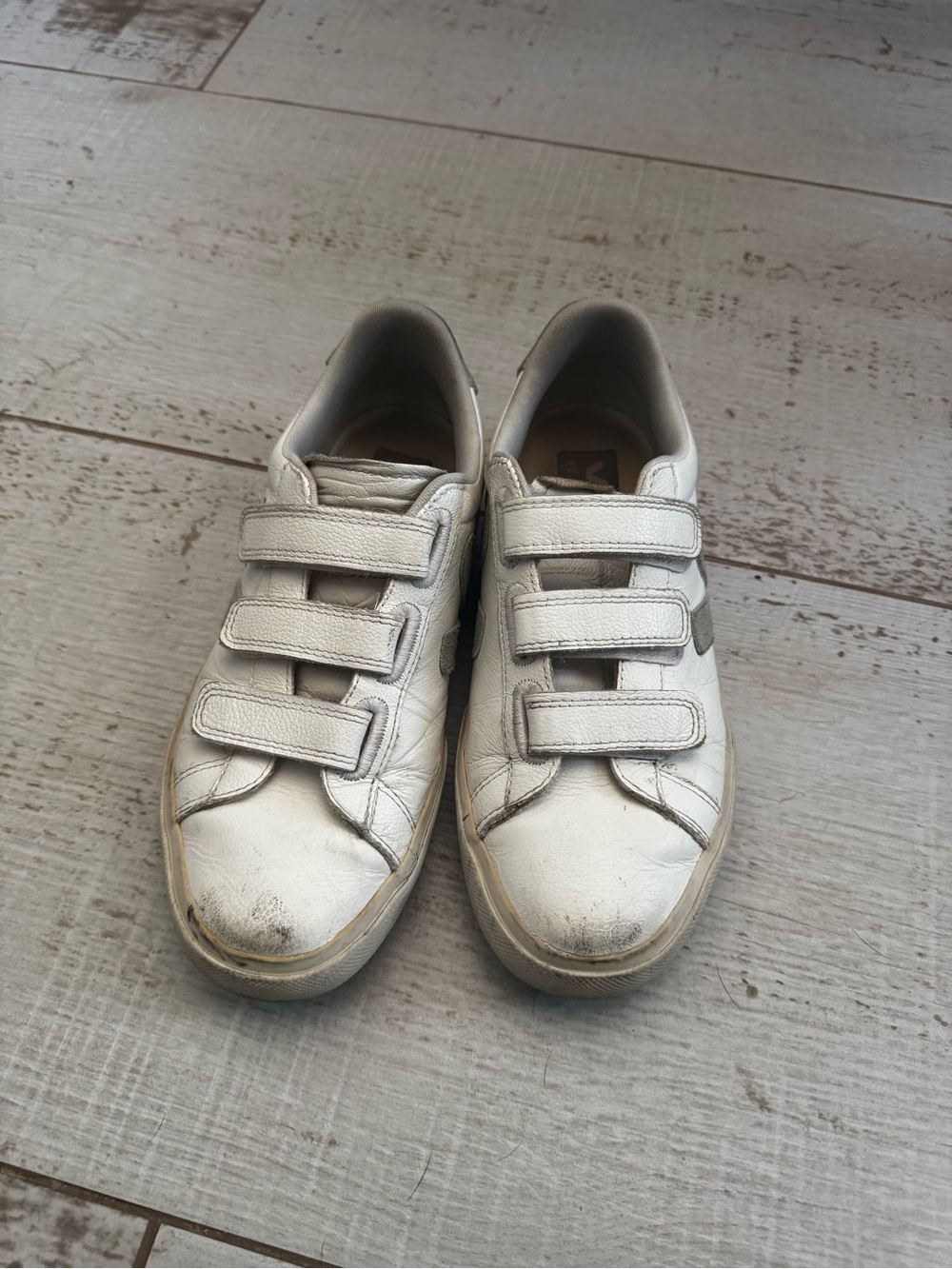 Veja White Leather Triple Velcro Sneakers